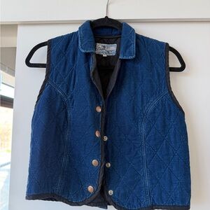 Vintage Kenzo Jeans Blue Quilted Vest with Button Closure